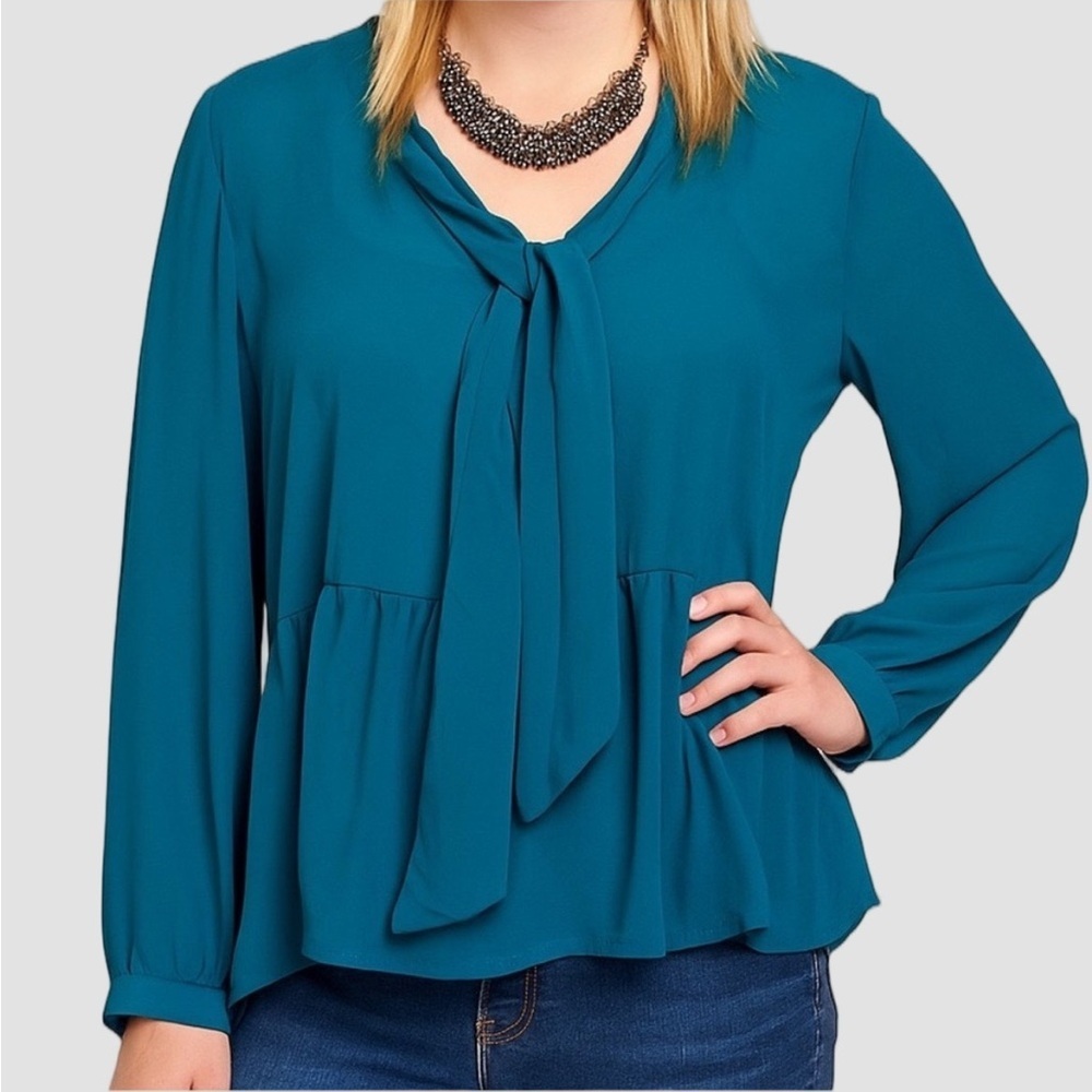 😍SHOW SPECIAL - NWT G21 Green Long Sleeve Blouse with Neck Tie Plus size XXL